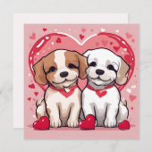Cartes Pour Fêtes Annuelles Chiens de la Saint Valentin (Devant / Derrière)