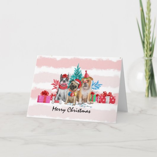 Cartes Pour Fêtes Annuelles Chiens de Noël mignons avec boîte de cadeaux (Devant)