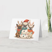 Cartes Pour Fêtes Annuelles Chiens de rennes de taureau français de Noël (Devant)