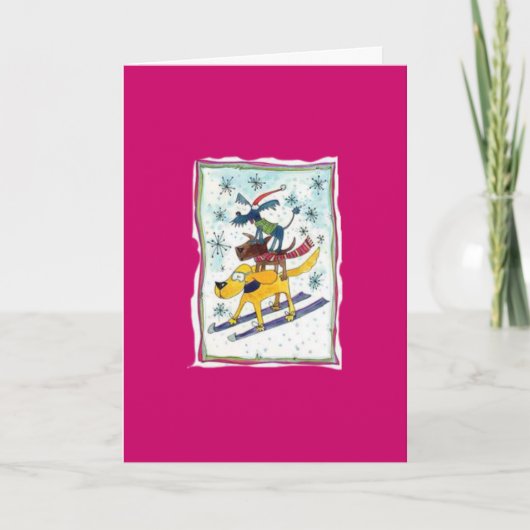 Cartes Pour Fêtes Annuelles Chiens de ski (Devant)
