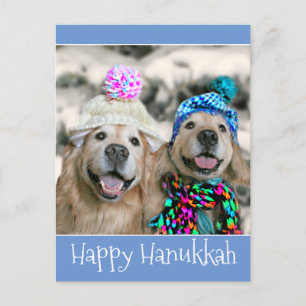 Cartes Pour Fêtes Annuelles Chiens d'or retriever en Casquette d'hiver Hanoukk
