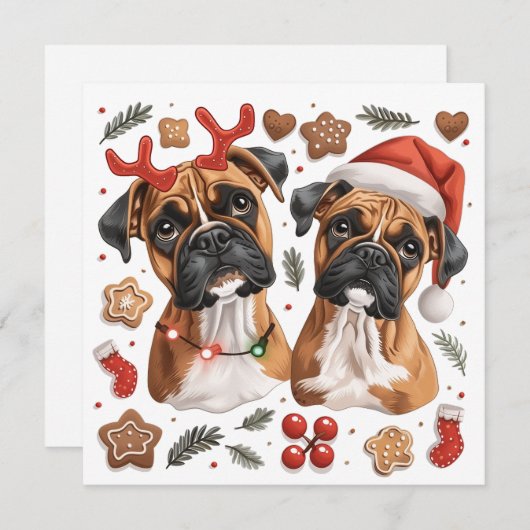 Cartes Pour Fêtes Annuelles Chiens en boîte de Noël (Devant / Derrière)