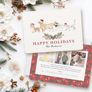 Cartes Pour Fêtes Annuelles Chiens et chat au chapeau de Père Noël 3 Photos No