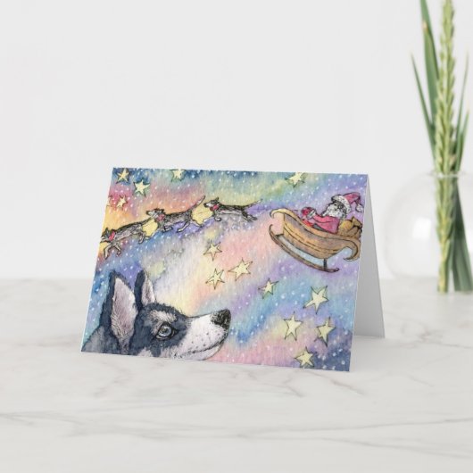 Cartes Pour Fêtes Annuelles Chiens Husky Sleigh (Devant)