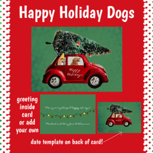 Cartes Pour Fêtes Annuelles Chiens ramenant à la maison un sapin de Noël rétro