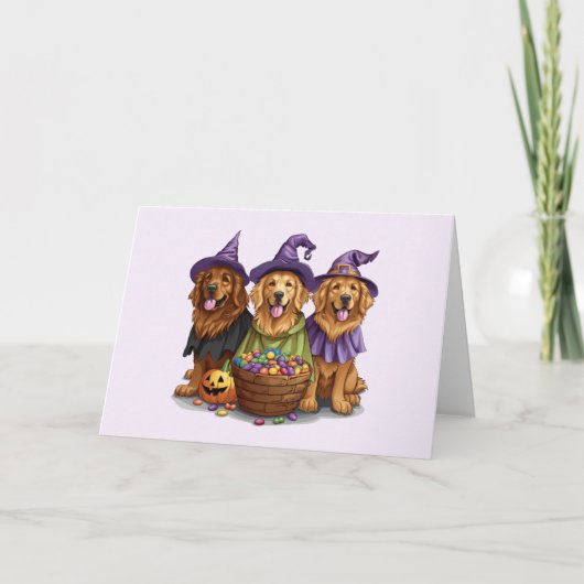 Cartes Pour Fêtes Annuelles Chiens sorcières Retriever dorés d'Halloween (Devant)