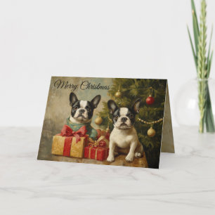 Cartes Pour Fêtes Annuelles Chiens vintages Boston Terriers Joyeux Noël