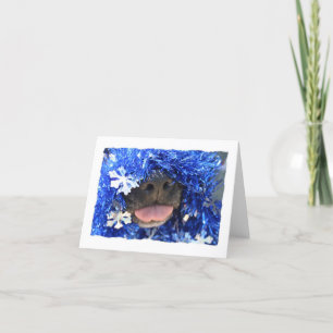 Cartes Pour Fêtes Annuelles ChienTongueSortieBleuTinselsimpleframe