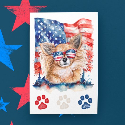 Cartes Pour Fêtes Annuelles Chihuahua 4 juillet Chien blanc blanc rouge à chev