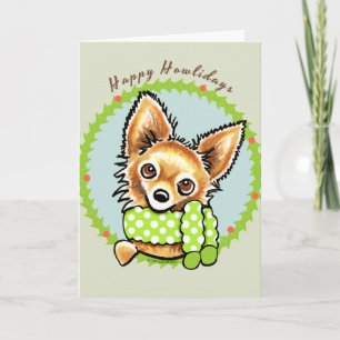 Cartes Pour Fêtes Annuelles Chihuahua à poil long Joyeux Howlidays