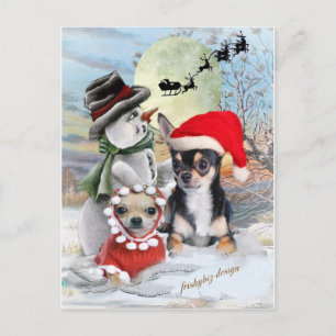 Cartes Pour Fêtes Annuelles Chihuahua avec cadeaux de bonhomme de neige
