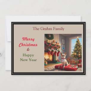 Cartes Pour Fêtes Annuelles Chihuahua avec cheminée et sapin de Noël