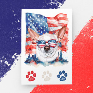 Cartes Pour Fêtes Annuelles Chihuahua Chien blanc rouge 4 juillet américain