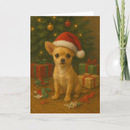 Cartes Pour Fêtes Annuelles Chihuahua Dog Under A Christmas Tree (Devant)