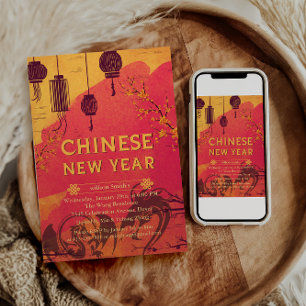 Cartes Pour Fêtes Annuelles Chinois rouge or joyeuse Nouvel An Lunaire Du Serp