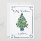 Cartes Pour Fêtes Annuelles Chinoiserie Arbre de Noël bleu et blanc (Devant)