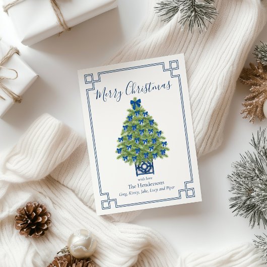 Cartes Pour Fêtes Annuelles Chinoiserie Arbre de Noël bleu et blanc