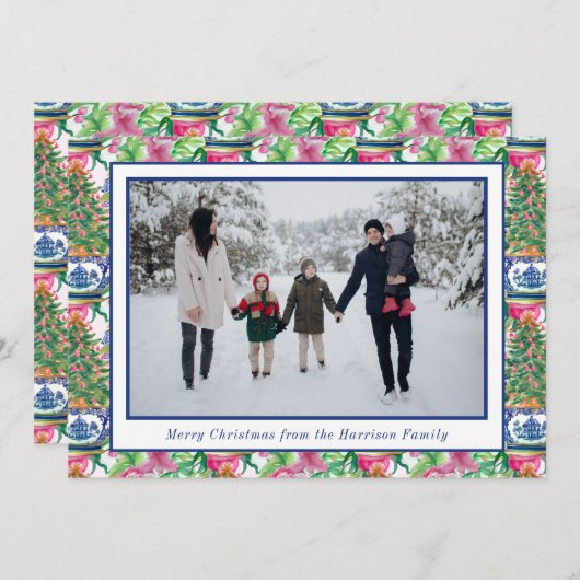 Cartes Pour Fêtes Annuelles Chinoiserie Ginger Jar Photo sapin de Noël (Devant / Derrière)