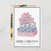 Cartes Pour Fêtes Annuelles Chinoiserie Noël Enveloppé Cadeaux Preppy Photo (Devant / Derrière)