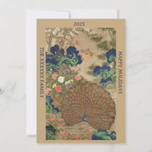 Cartes Pour Fêtes Annuelles Chinoiserie Paon Bleu avec Jardin de Fleurs Exotiq