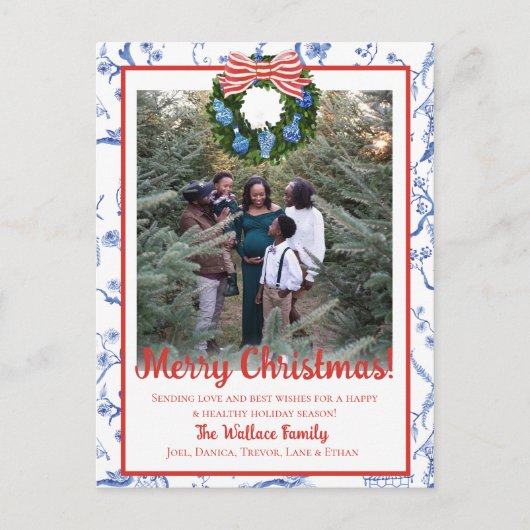 Cartes Pour Fêtes Annuelles Chinoiserie Wreath, Bleu & Blanc Grandmillenium (Devant)