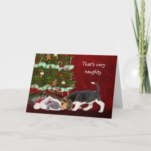 Cartes Pour Fêtes Annuelles chiot beagle et coquin Noël (Devant)