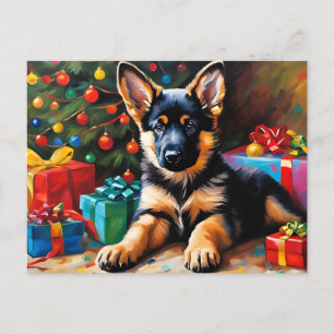 Cartes Pour Fêtes Annuelles Chiot berger allemand, Arbre de Noël, Présents