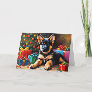 Cartes Pour Fêtes Annuelles Chiot berger allemand, Arbre de Noël, Présents