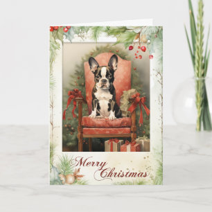 Cartes Pour Fêtes Annuelles Chiot Boston Terrier de style victorien pour Noël