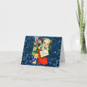 Cartes Pour Fêtes Annuelles Chiot dans Noël Stocker Parties scintillant Blue F (Devant)