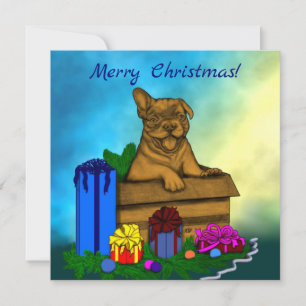 Cartes Pour Fêtes Annuelles Chiot dans une boîte, Joyeux Noël