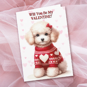Cartes Pour Fêtes Annuelles Chiot de caniche blanc en Saint-Valentin