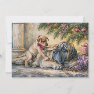 Cartes Pour Fêtes Annuelles Chiot de chien Mastiff arbre de Noël 