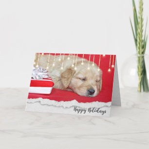 Cartes Pour Fêtes Annuelles chiot dormant du rétrival d'or de Noël