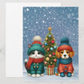 Cartes Pour Fêtes Annuelles Chiot et chaton de Noël mignons (Devant / Derrière)