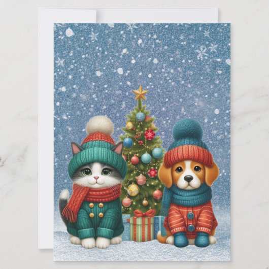 Cartes Pour Fêtes Annuelles Chiot et chaton de Noël mignons (Devant)