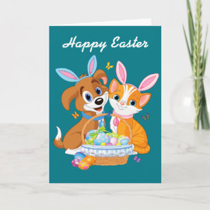Cartes Pour Fêtes Annuelles Chiot et chaton heureux de Pâques