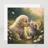 Cartes Pour Fêtes Annuelles Chiot Et Kitten (Devant / Derrière)