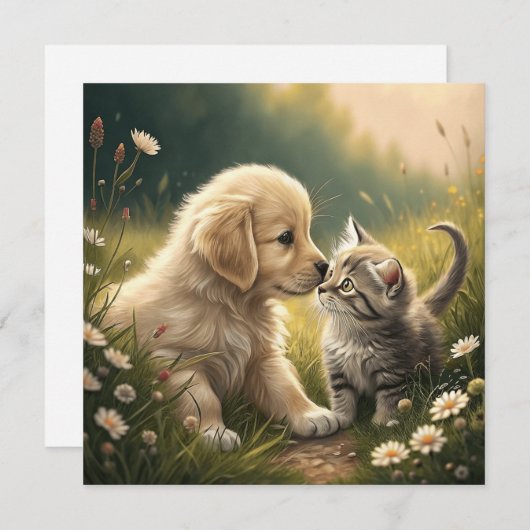 Cartes Pour Fêtes Annuelles Chiot Et Kitten (Devant / Derrière)