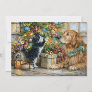 Cartes Pour Fêtes Annuelles Chiot Golden Retriever Arbre de Noël 