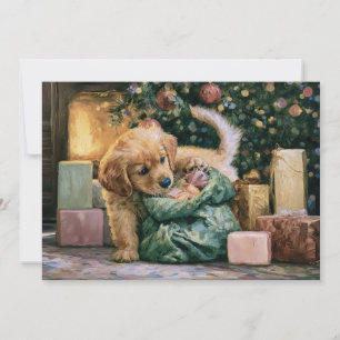 Cartes Pour Fêtes Annuelles Chiot Golden Retriever Arbre de Noël 