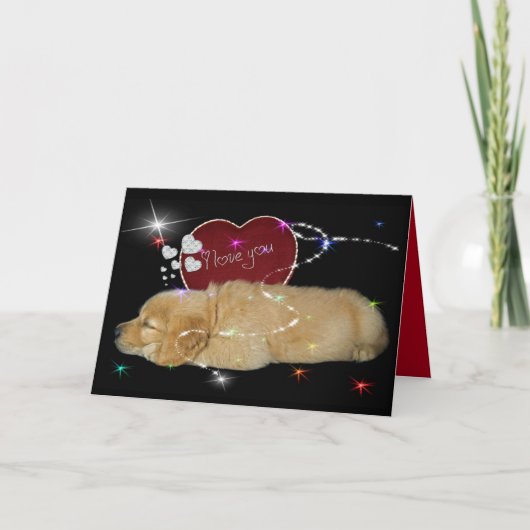 Cartes Pour Fêtes Annuelles Chiot Golden Retriever avec coeur valentin (Devant)
