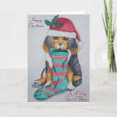 Cartes Pour Fêtes Annuelles chiot noir et brun mignon pour maman à noël (Devant)
