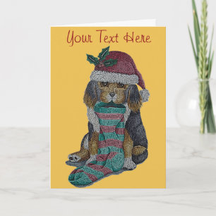 Cartes Pour Fêtes Annuelles chiot noir et brun mignon vêtu pour noël