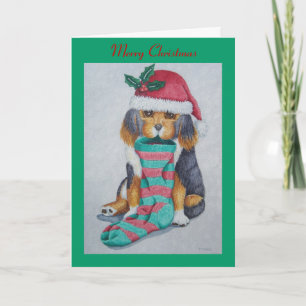Cartes Pour Fêtes Annuelles chiot noir et brun mignon vêtu pour noël
