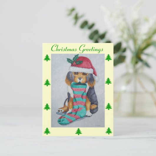 Cartes Pour Fêtes Annuelles chiot noir et brun mignon vêtu pour noël (Debout devant)