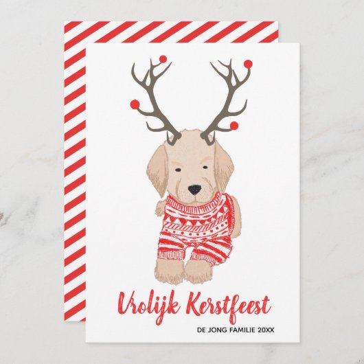 Cartes Pour Fêtes Annuelles Chiot roumain Kerst Trui Gewei (Devant / Derrière)