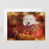 Cartes Pour Fêtes Annuelles Chiot Samoyé Dans Une Boîte De Noël (Devant / Derrière)