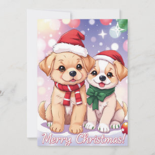 Cartes Pour Fêtes Annuelles Chiots de fête avec la joie des Fêtes Noël