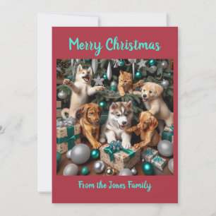 Cartes Pour Fêtes Annuelles Chiots et chaton mignons à Noël